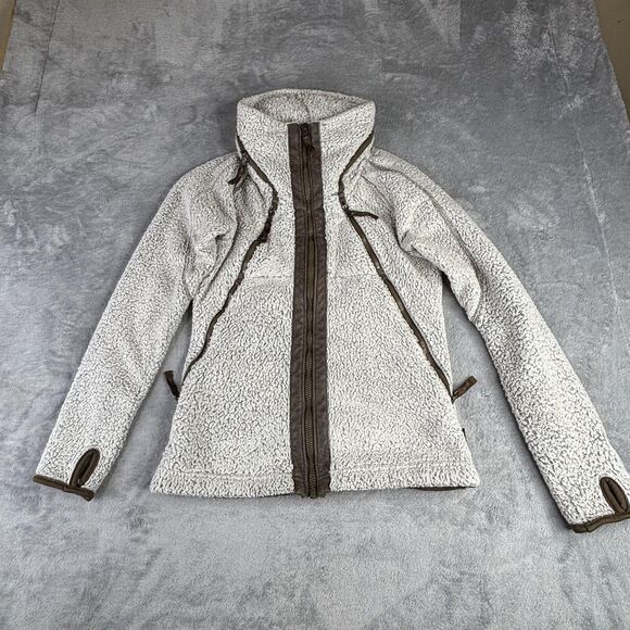 Kuhl Flight Jacket Womens XS Ivory Sherpa Fleece Hooded Full Zip Thumbholes - Picture 8 of 15